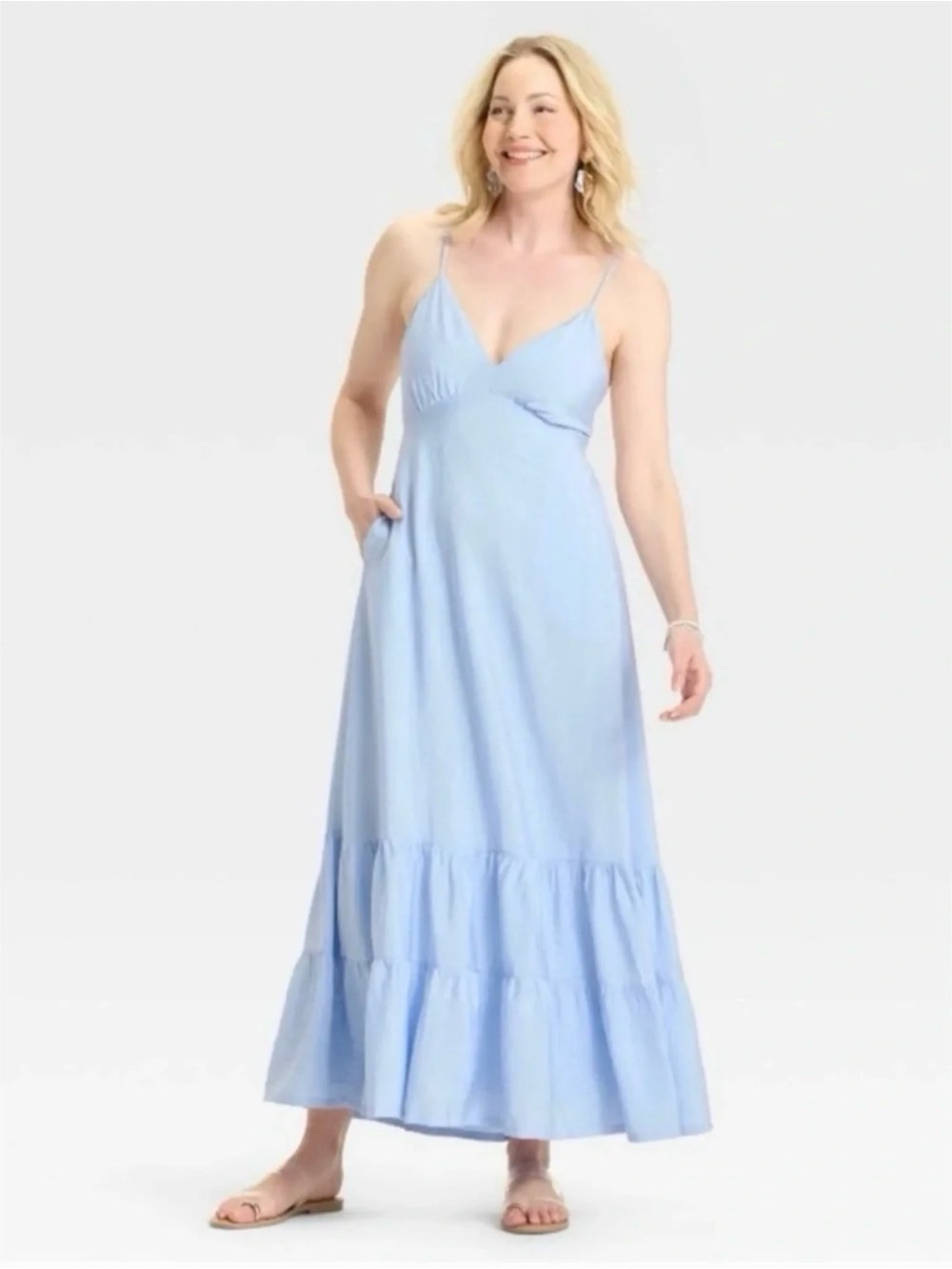 a new day Light Blue V-Neck Spaghetti-Strap Maxi Dress